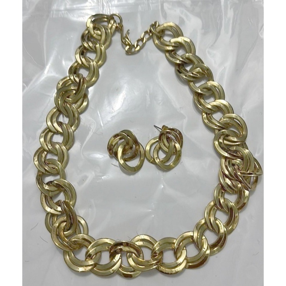 Vintage Park Lane Gold Link Necklace and Earrings Jewelry Set